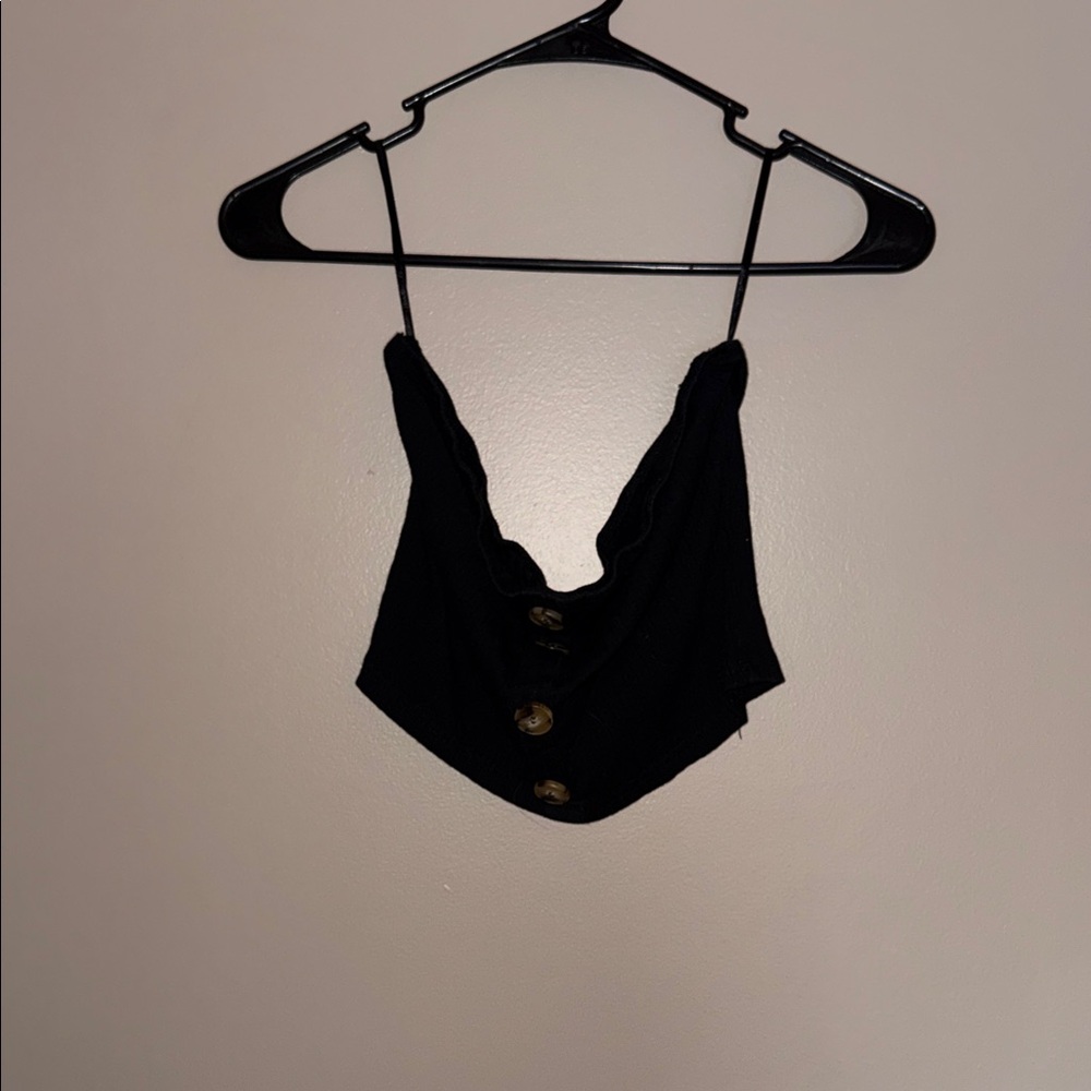 SHEIN Black Buttoned Crop Top
